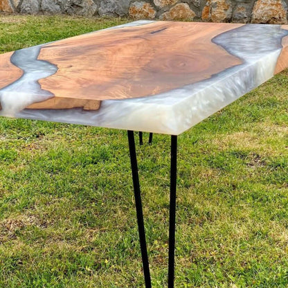 White and Wood Abstract Epoxy Resin Table For Home Decor-5