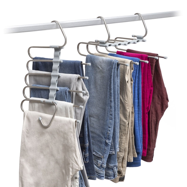 Flerbrukshenger for bukser i to nivåer for garderobeskap.