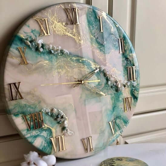 Green and White Abstract Epoxy Resin Wall Clock For Home Decor-0