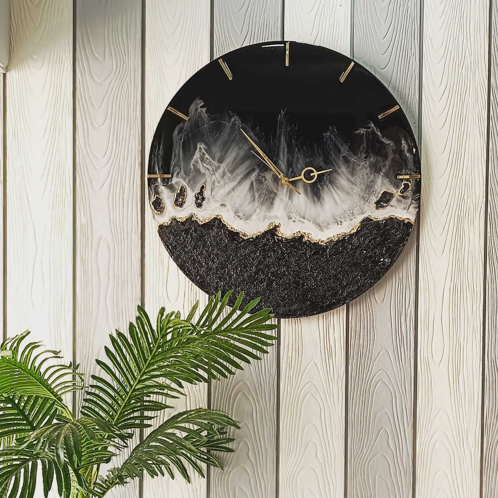Black Abstract Epoxy Resin Wall Clock For Home Decor-1