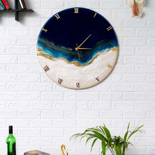 Dark Blue Abstract Epoxy Resin Wall Clock For Home Decor-1