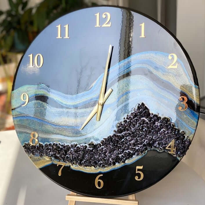 Black Abstract Epoxy Resin Wall Clock For Home Decor-0