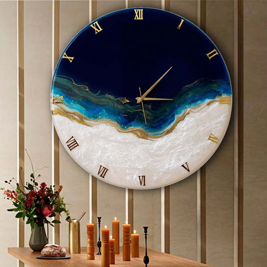 Dark Blue Abstract Epoxy Resin Wall Clock For Home Decor-0