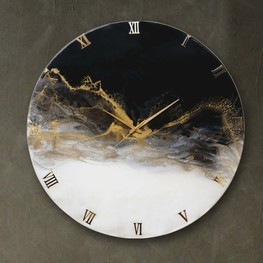 Black and Golden Abstract Epoxy Resin Wall Clock For Home Decor-0