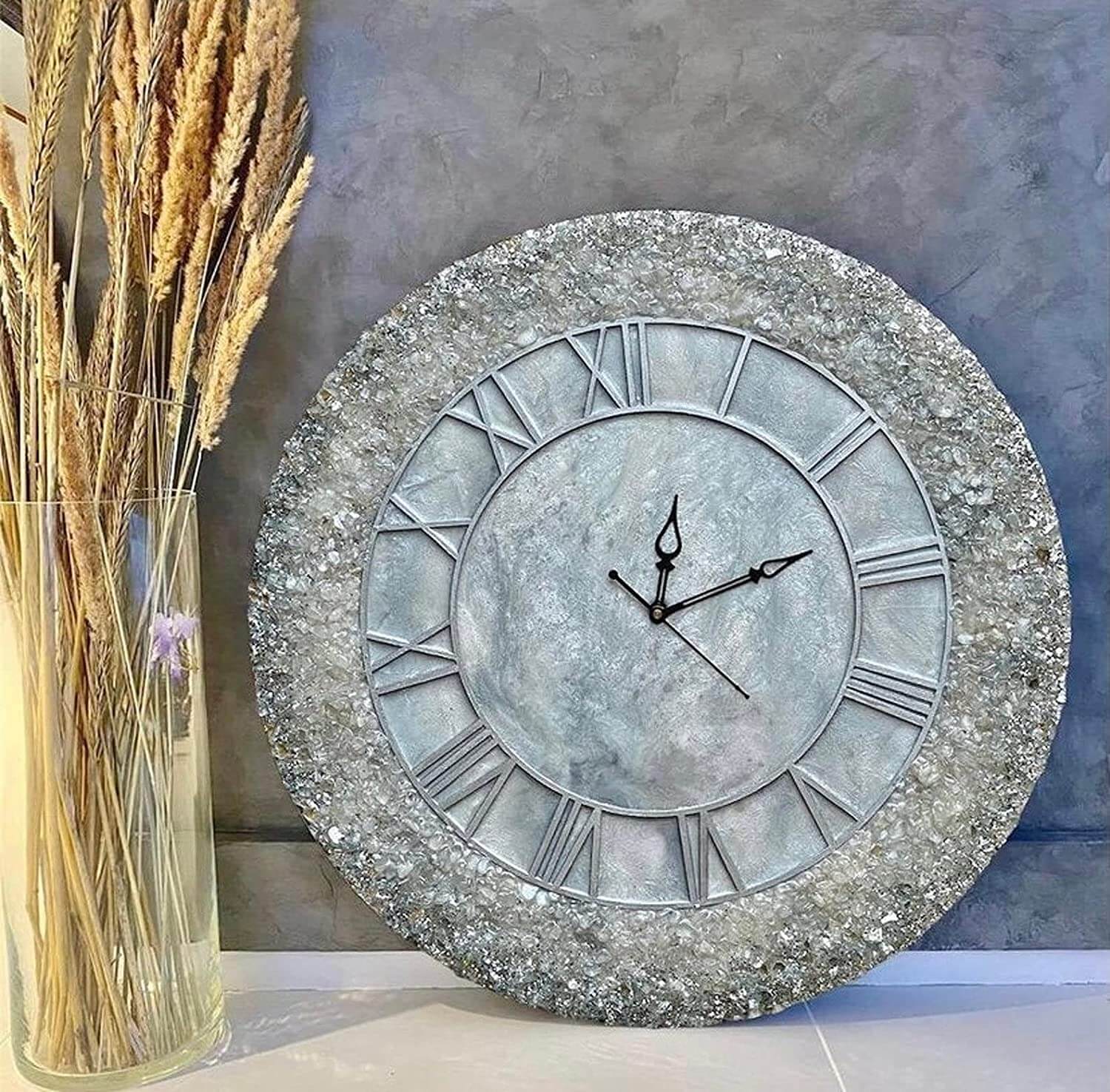 Silver Abstract Epoxy Resin Wall Clock For Home Decor-0