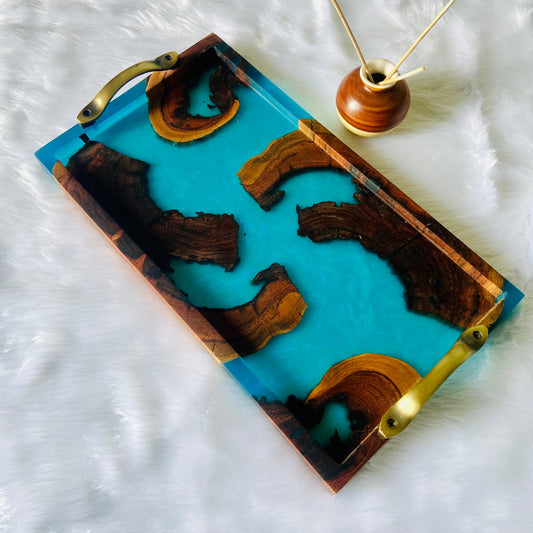 Blue and Wooden Epoxy Resin Tray-0
