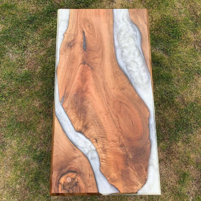 White and Wood Abstract Epoxy Resin Table For Home Decor-3