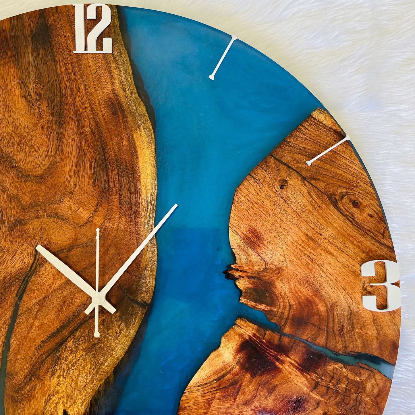 Blue and Wooden Abstract Epoxy Resin Wall Clock For Home Decor-2