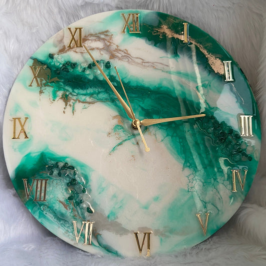 Green and Golden Abstract Epoxy Resin Wall Clock For Home Decor-0
