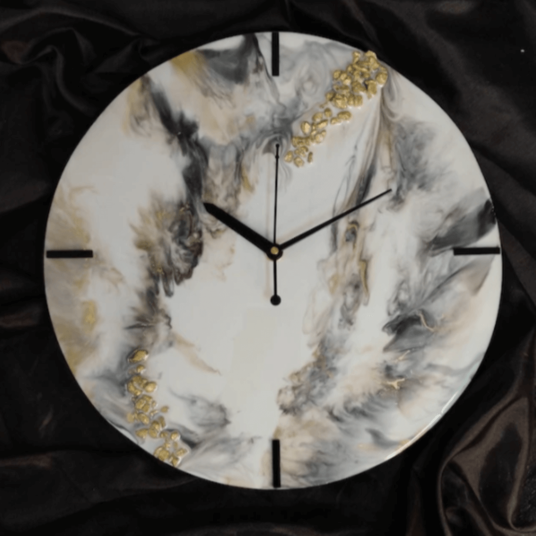 Grey and Golden Abstract Epoxy Resin Wall Clock For Home Decor-0