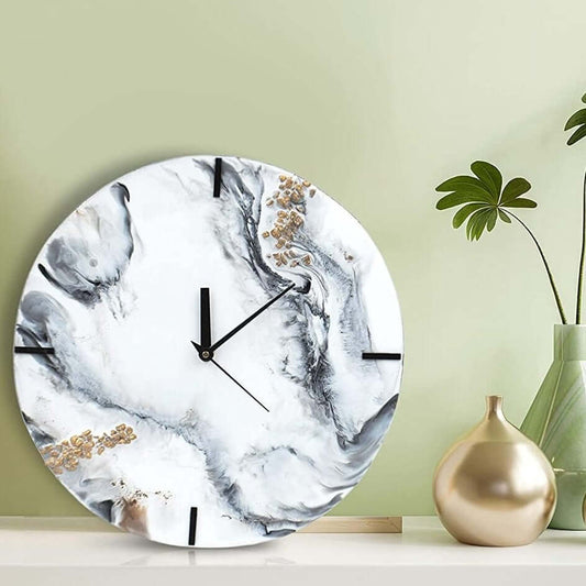 White and Black Abstract Epoxy Resin Wall Clock For Home Decor-0
