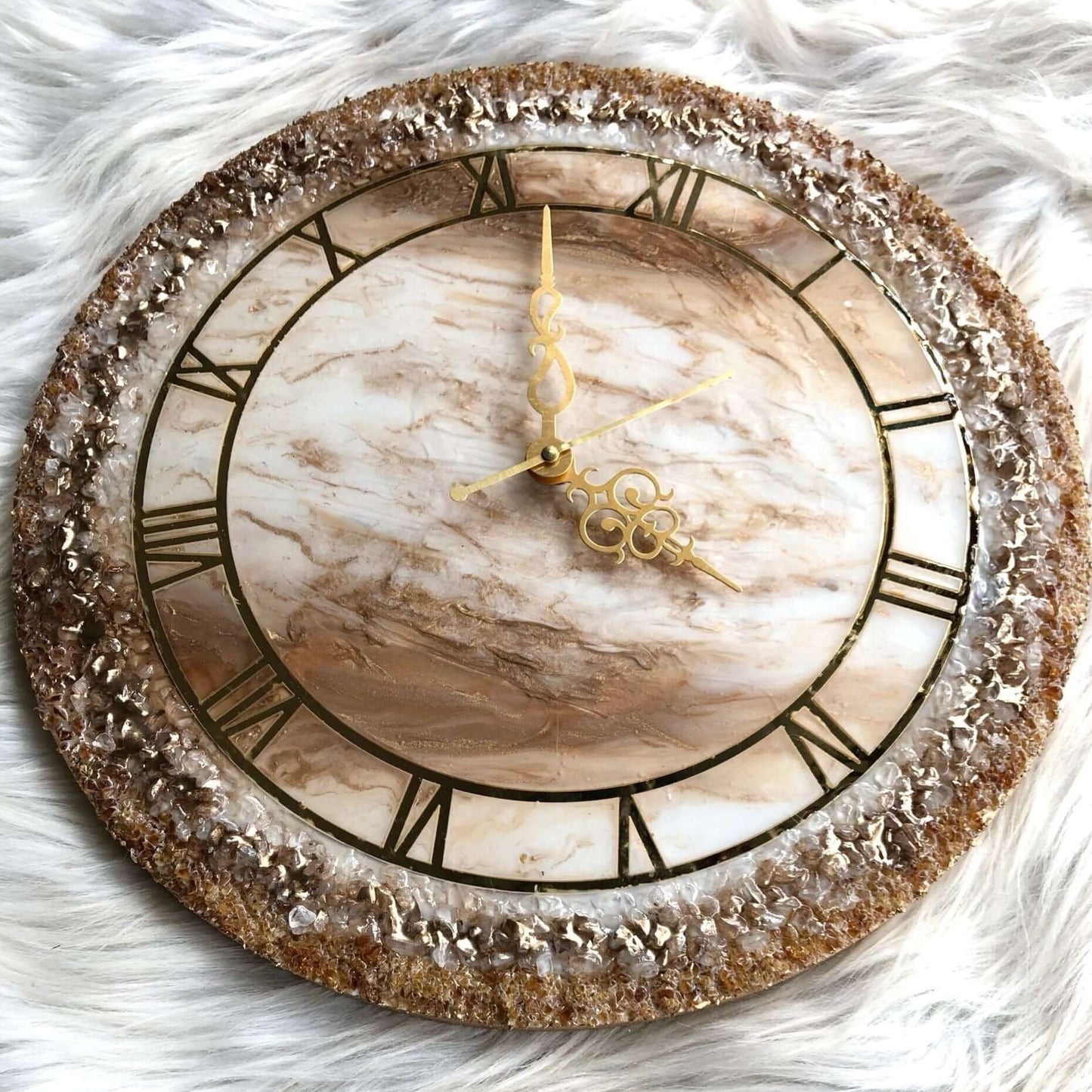 White and Brown Abstract Epoxy Resin Wall Clock For Home Decor-0