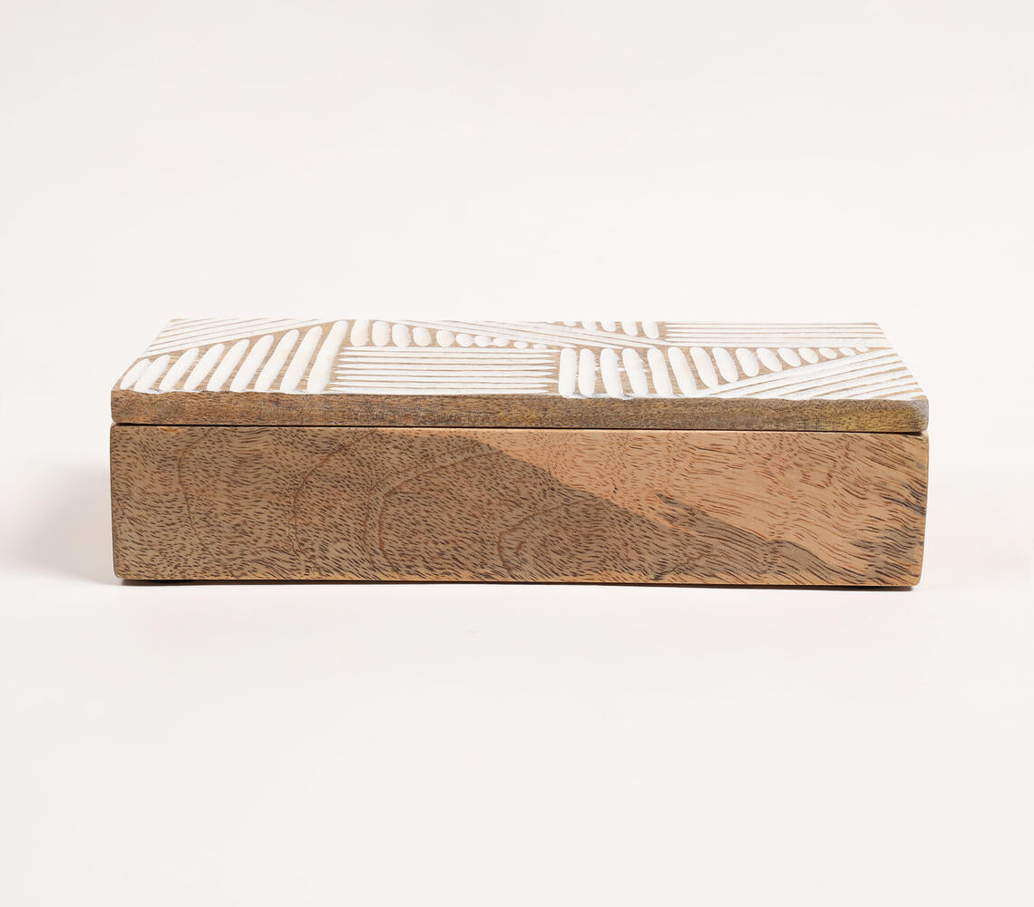 Hand Carved Mango Wood Abstract Storage Box-2