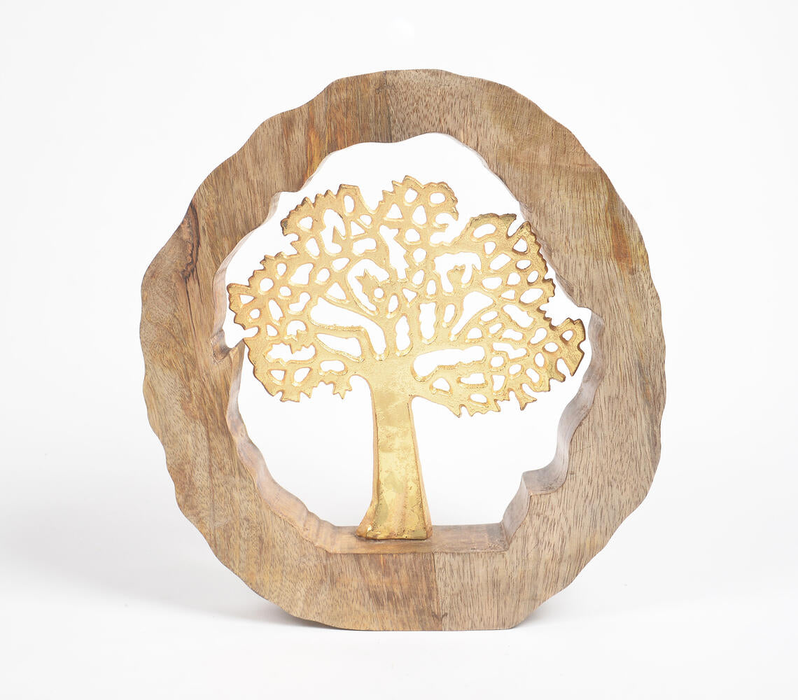 Gold Toned Decorative Tree in Wooden Ring-2