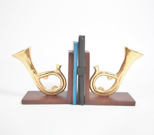 Saxophone Bookends with Wooden Base (Pair)-0