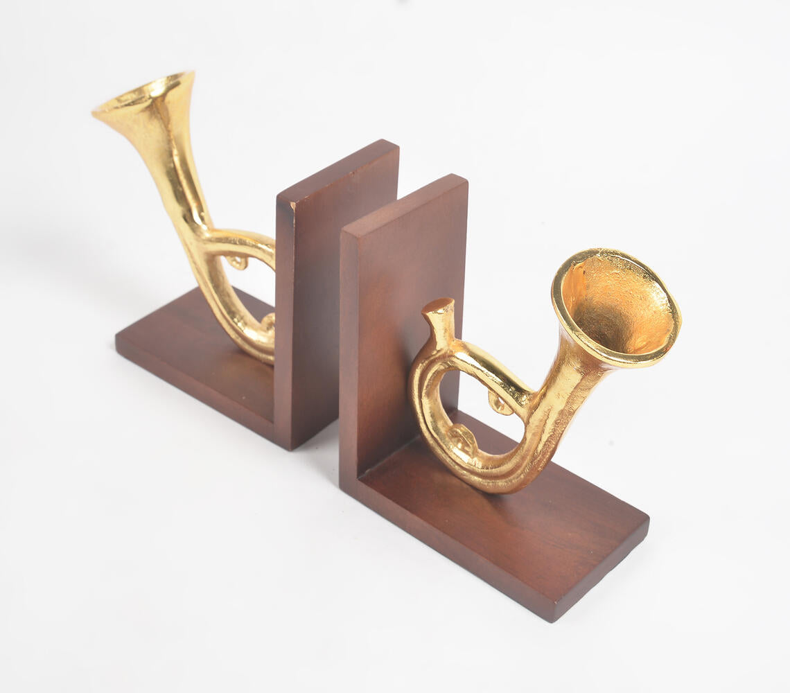 Saxophone Bookends with Wooden Base (Pair)-1