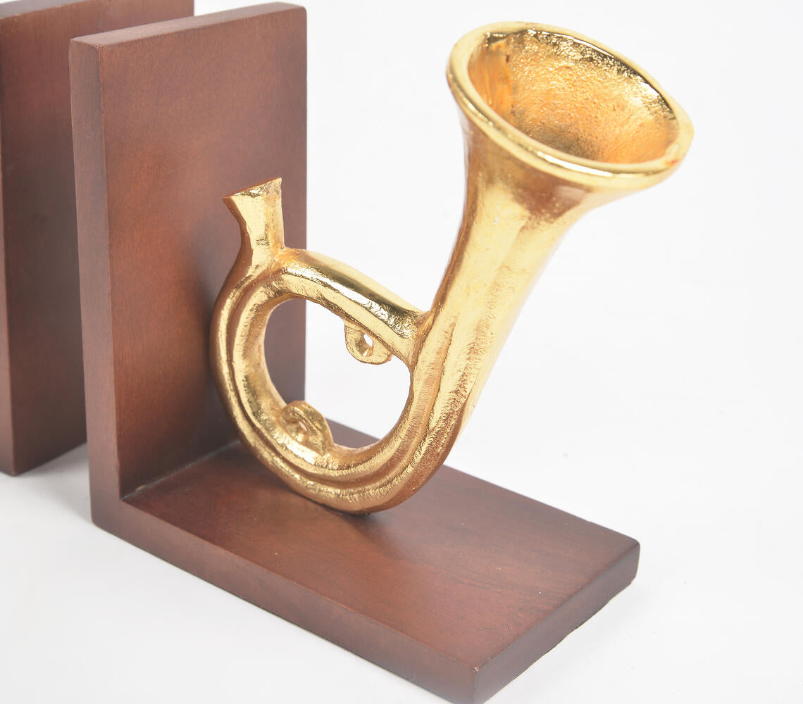 Saxophone Bookends with Wooden Base (Pair)-2