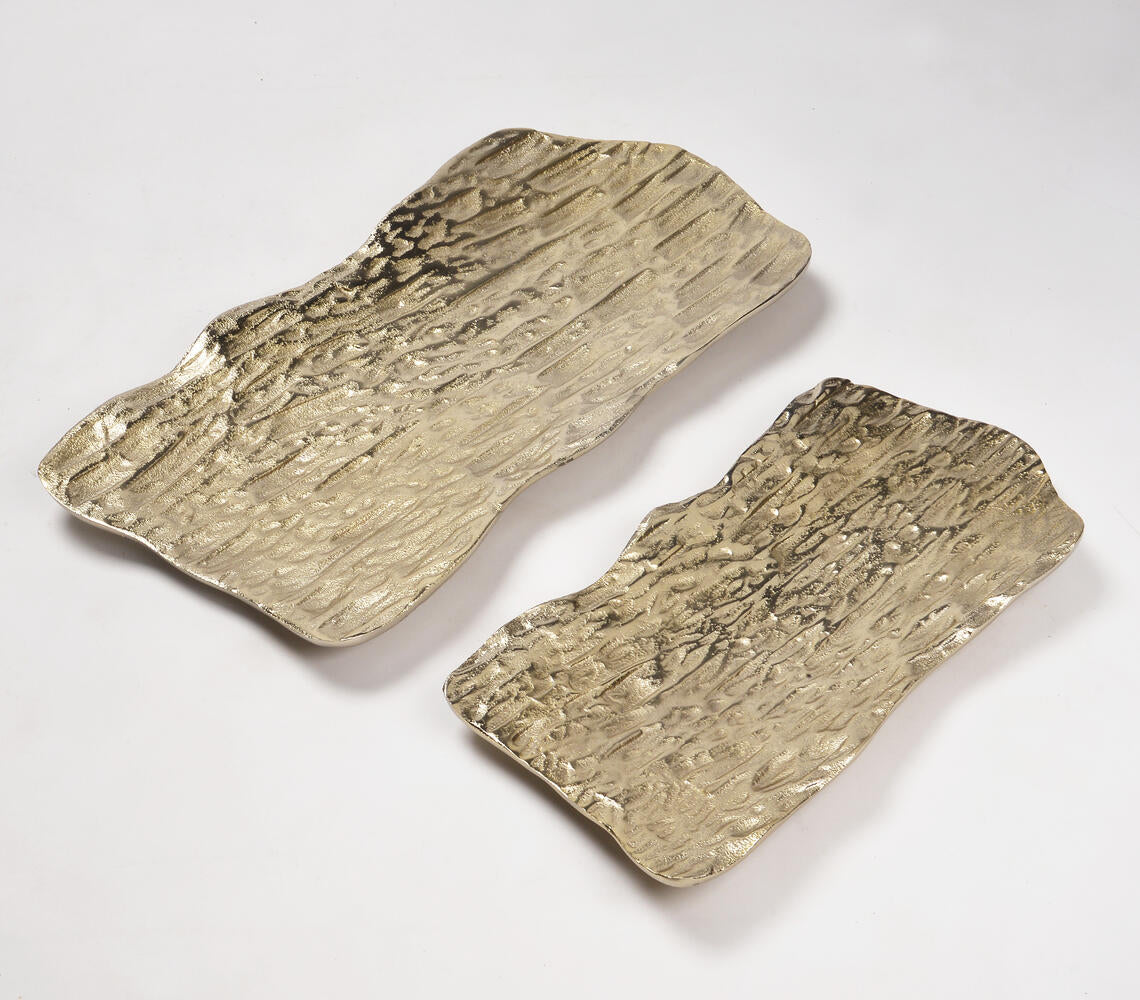 Lacquered Aluminium Bark-Shaped Decor Dishes (set of 2)-1