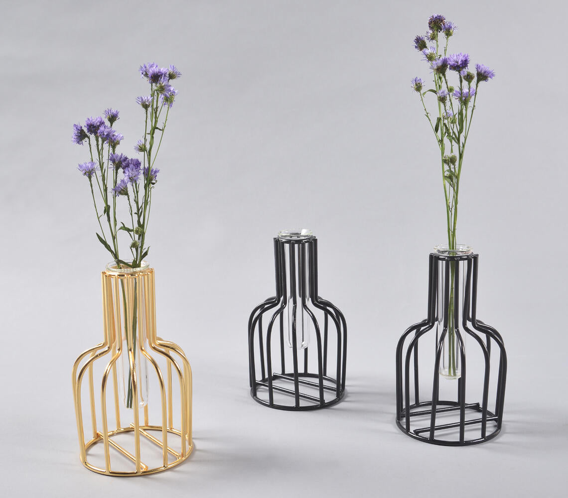 Iron Outlined Testube Accent Vases (set of 3)-0