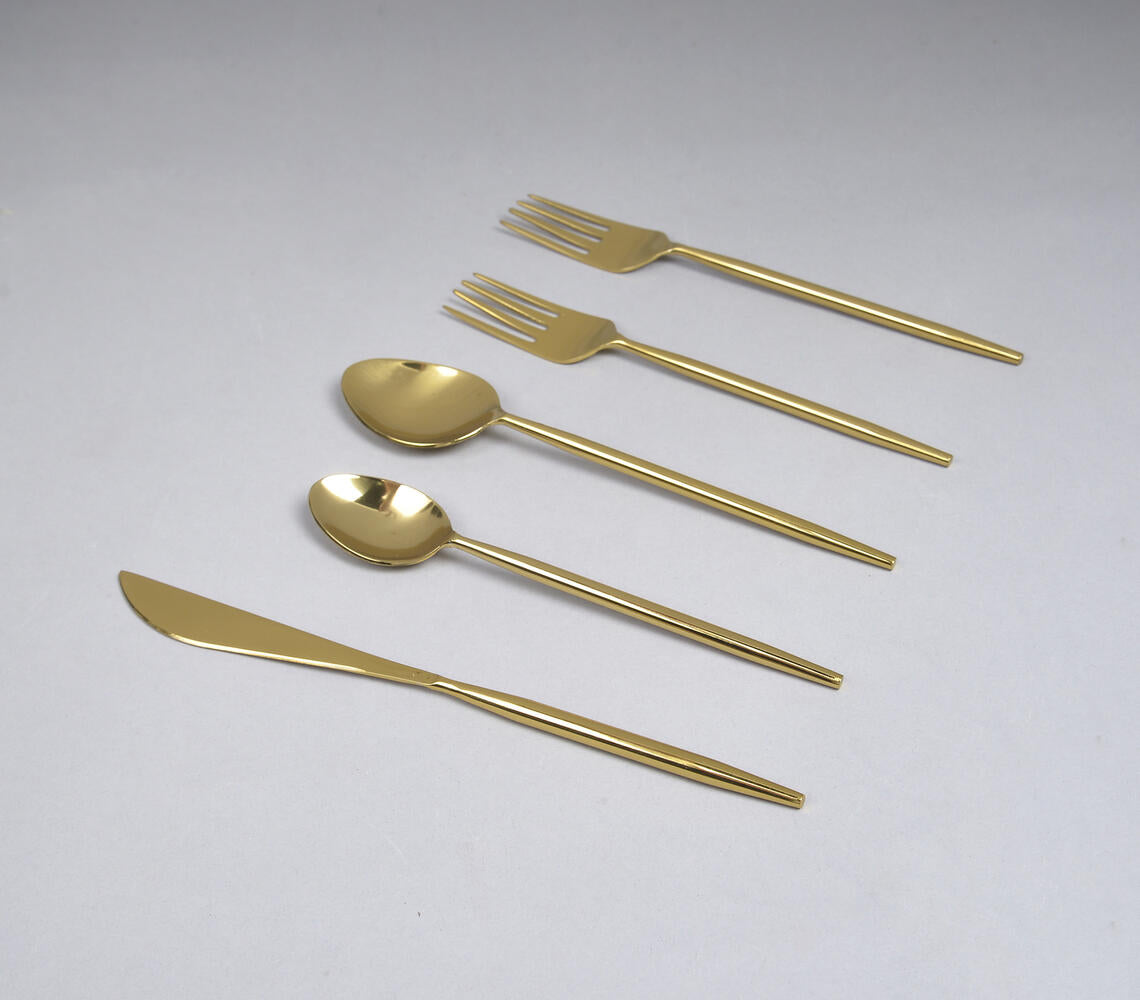 Silver & Gold-Toned Stainless Steel Flatware (Set of 5)-1