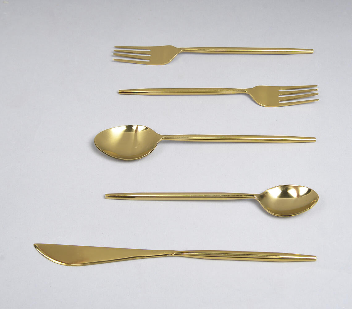 Silver & Gold-Toned Stainless Steel Flatware (Set of 5)-2