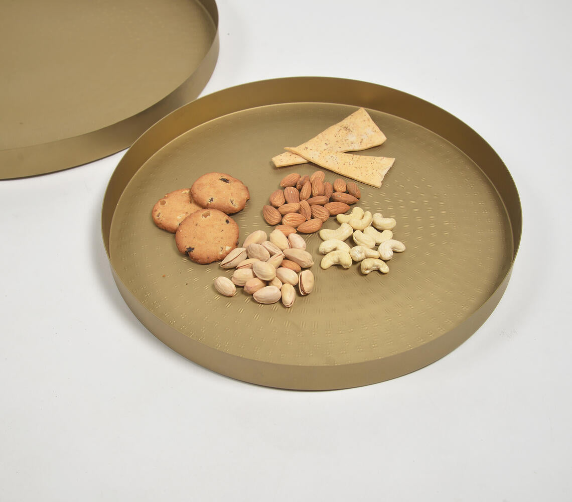 Gold-Toned Iron Round Platters (Set of 2)-0
