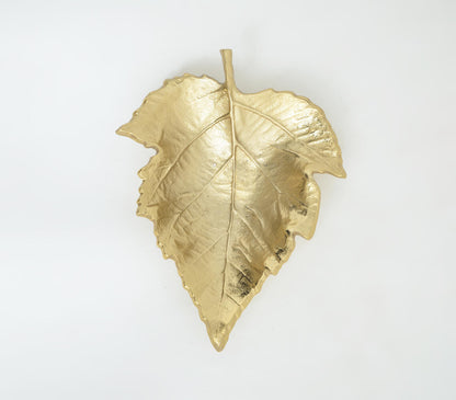 Gold Toned Autumn Leaf Aluminium Dish-1