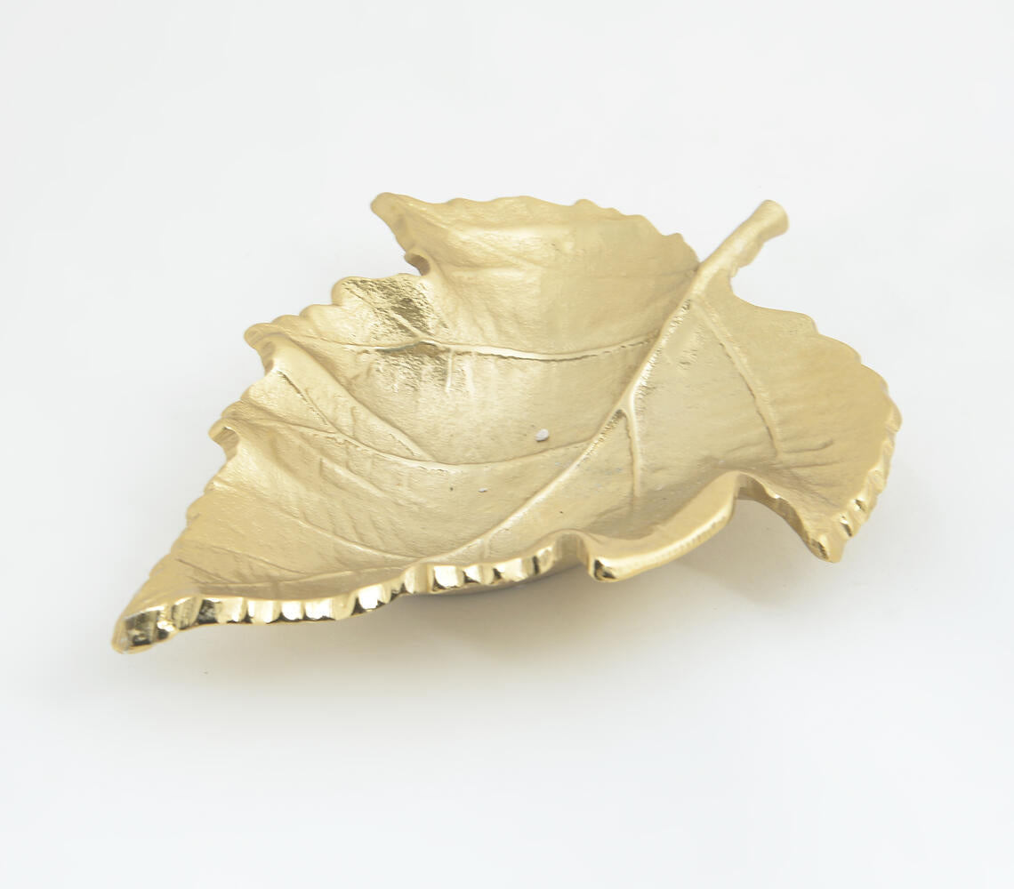 Gold Toned Autumn Leaf Aluminium Dish-2