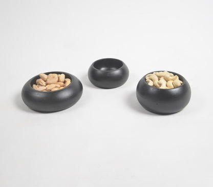 Matte Charcoal Touched Wooden Snack Bowls (Set of 3)-0