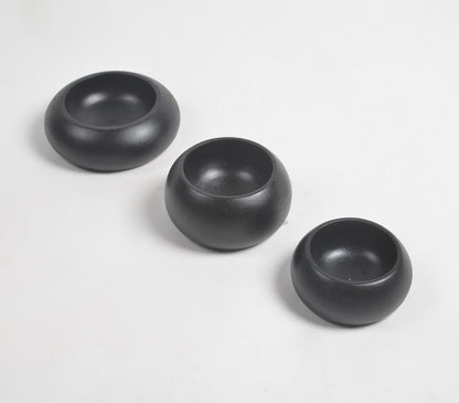 Matte Charcoal Touched Wooden Snack Bowls (Set of 3)-1