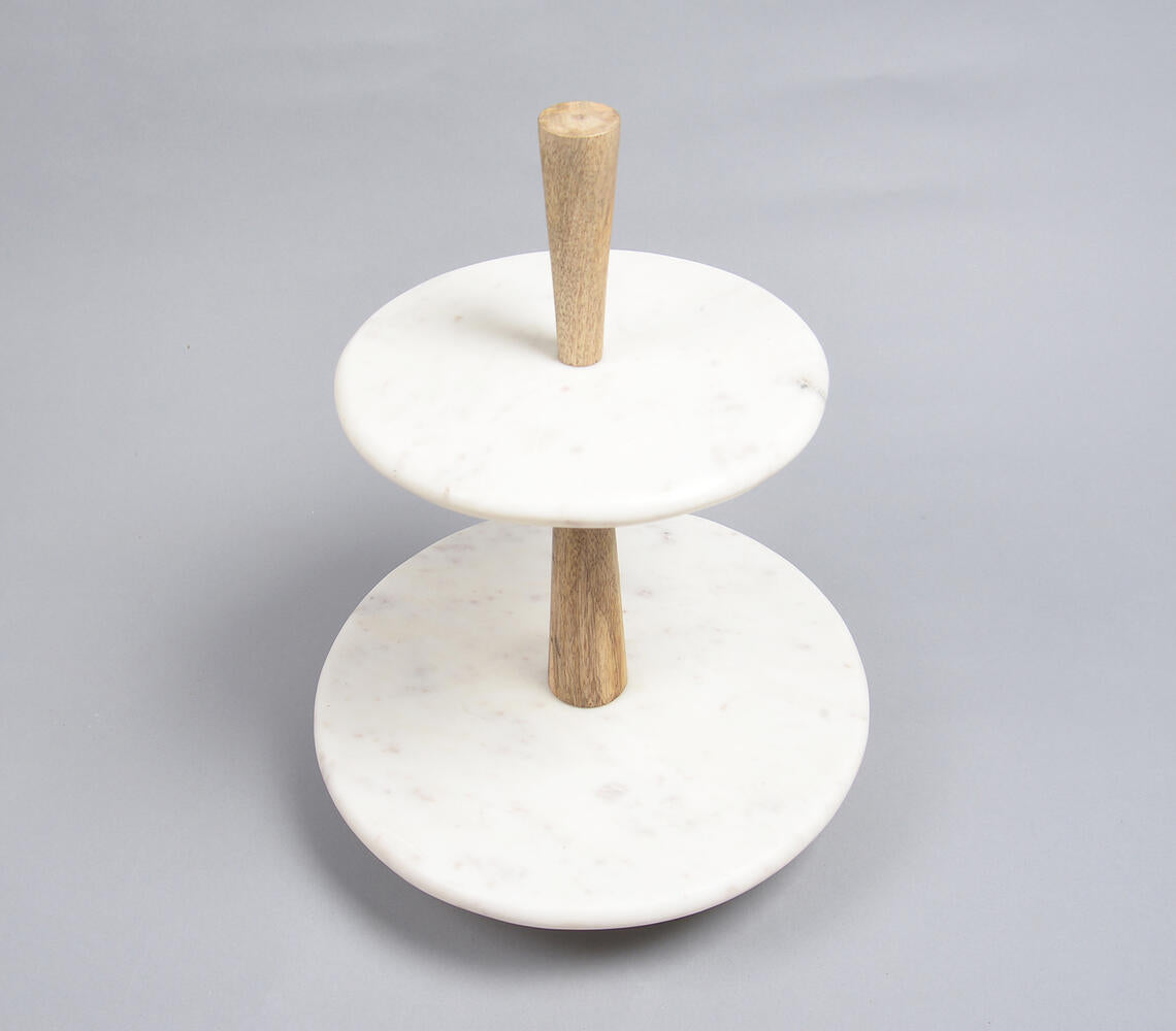 Handmade White Marble & Wooden Minimal Cake Stand-0