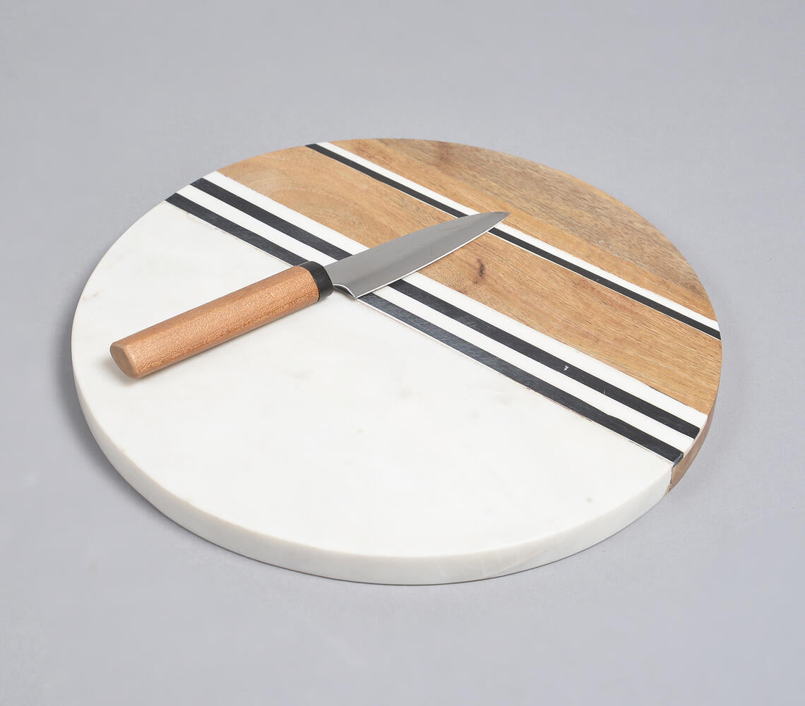 Hand Cut Marble & Mango Wood Round Chopping Board-0