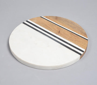 Hand Cut Marble & Mango Wood Round Chopping Board-1