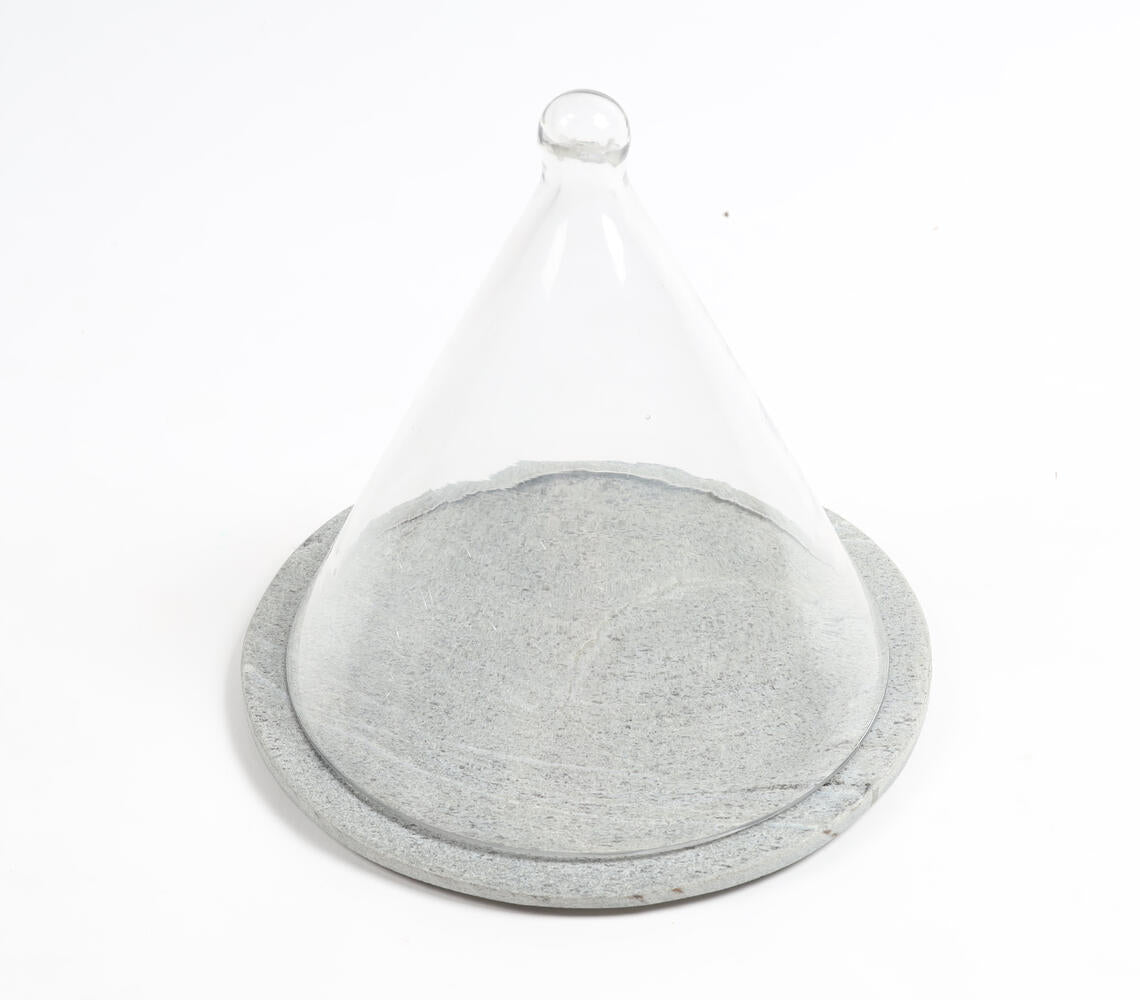 Grey Slate Cake Plate With Glass Dome-2