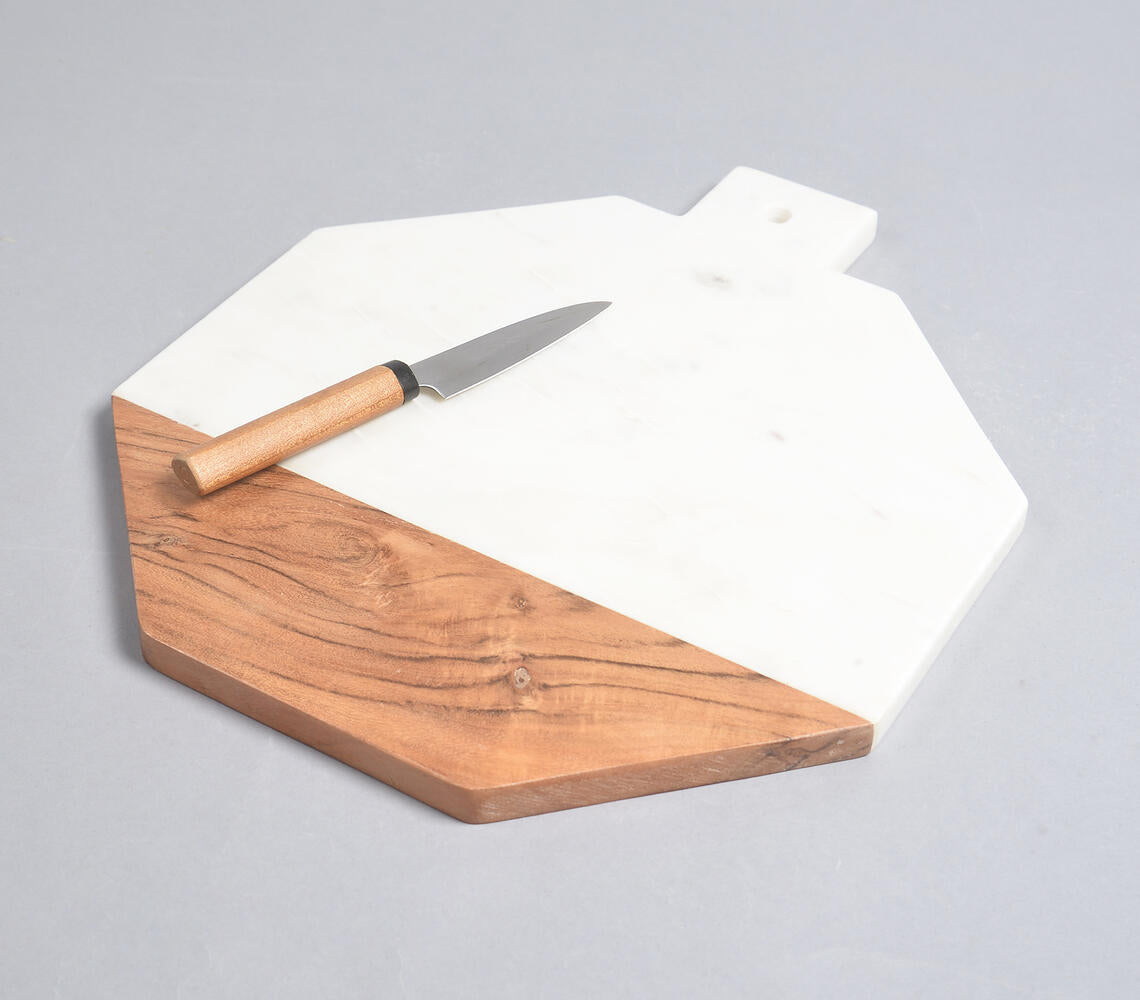 Octagon Marble & Mango Wood Chopping Board-0