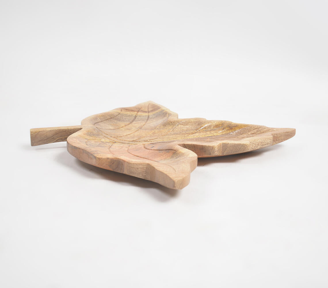 Maple Leaf Hand Carved Raw Mango Wood Platter-1