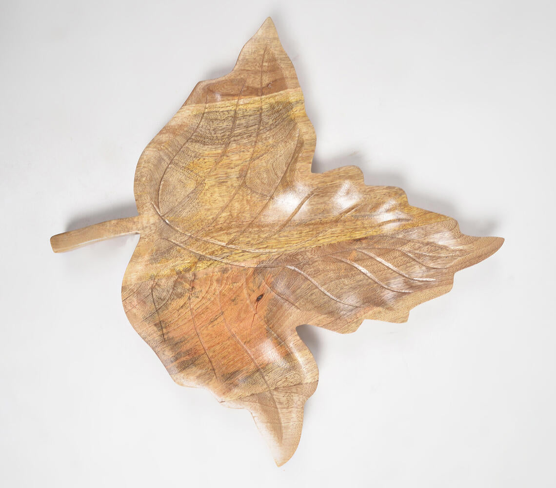 Maple Leaf Hand Carved Raw Mango Wood Platter-2