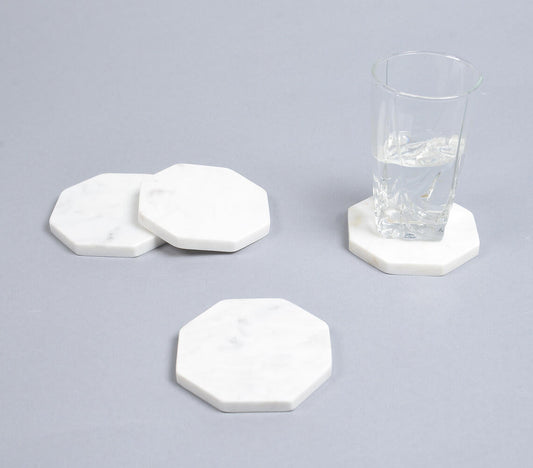 Classic Octagonal White Marble Coasters (Set of 4)-0