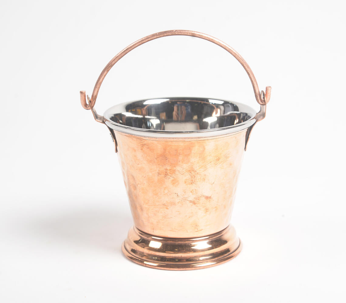 Hand Beaten Bucket Design Copper Serving Bowl - 300 ml-1