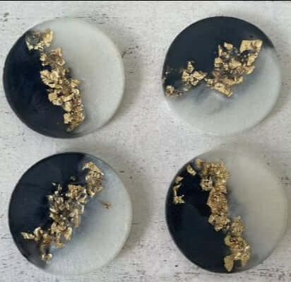 Black and Golden Glass and Glitter Resin Coasters ( Set of 4 )-0