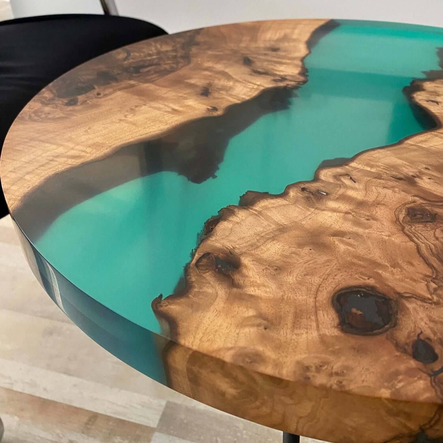Aqua Green and Wooden Epoxy Resin Coffee Table For Home Decor-2