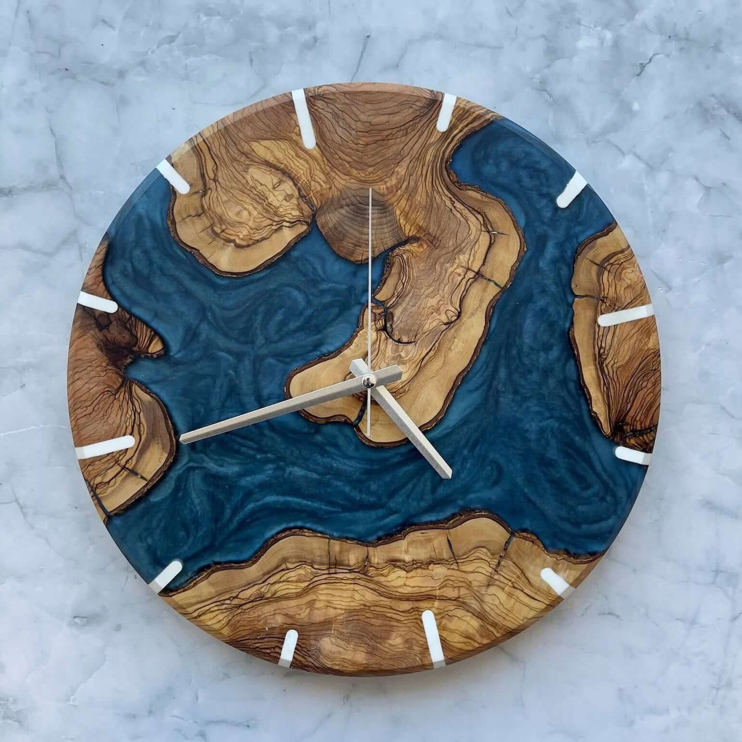 Dark Blue and Wooden Abstract Epoxy Resin Wall Clock For Home Decor-0