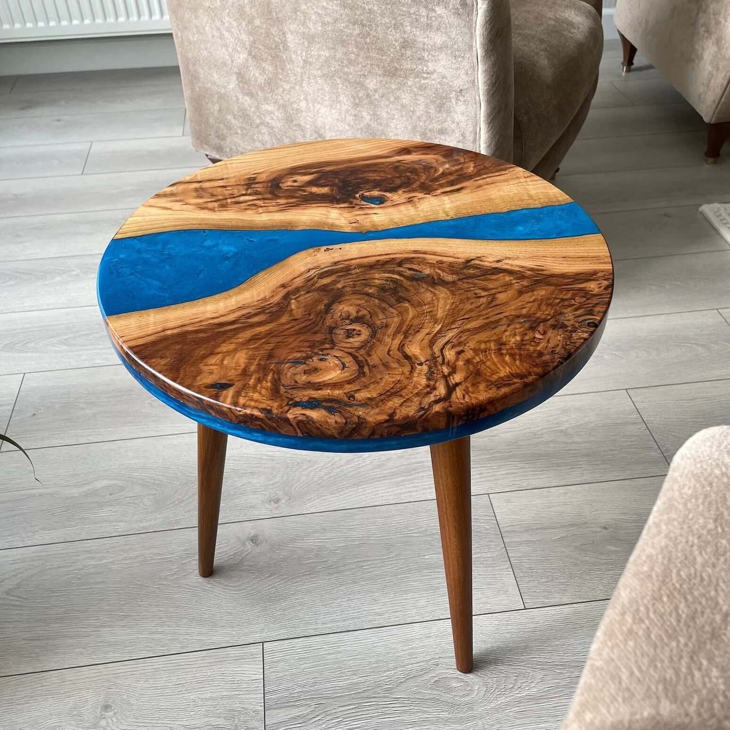 Dark Blue and Wooden Epoxy Resin Coffee Table For Home Decor-0