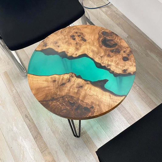 Aqua Green and Wooden Epoxy Resin Coffee Table For Home Decor-0