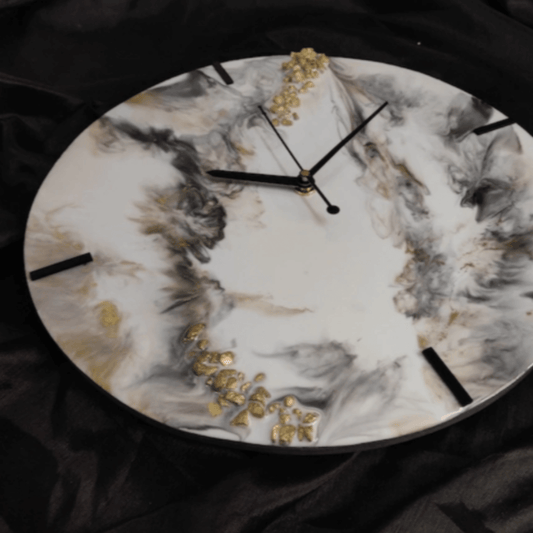 Grey and Golden Abstract Epoxy Resin Wall Clock For Home Decor-1