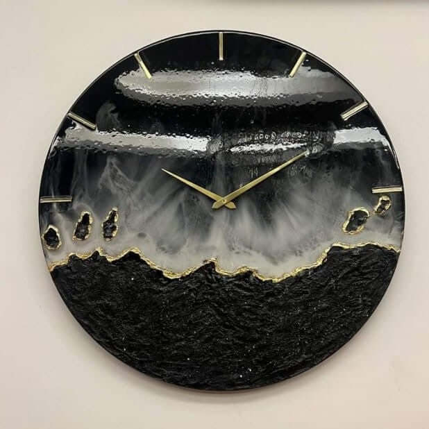 Black Ocean Abstract Epoxy Resin Wall Clock For Home Decor-0