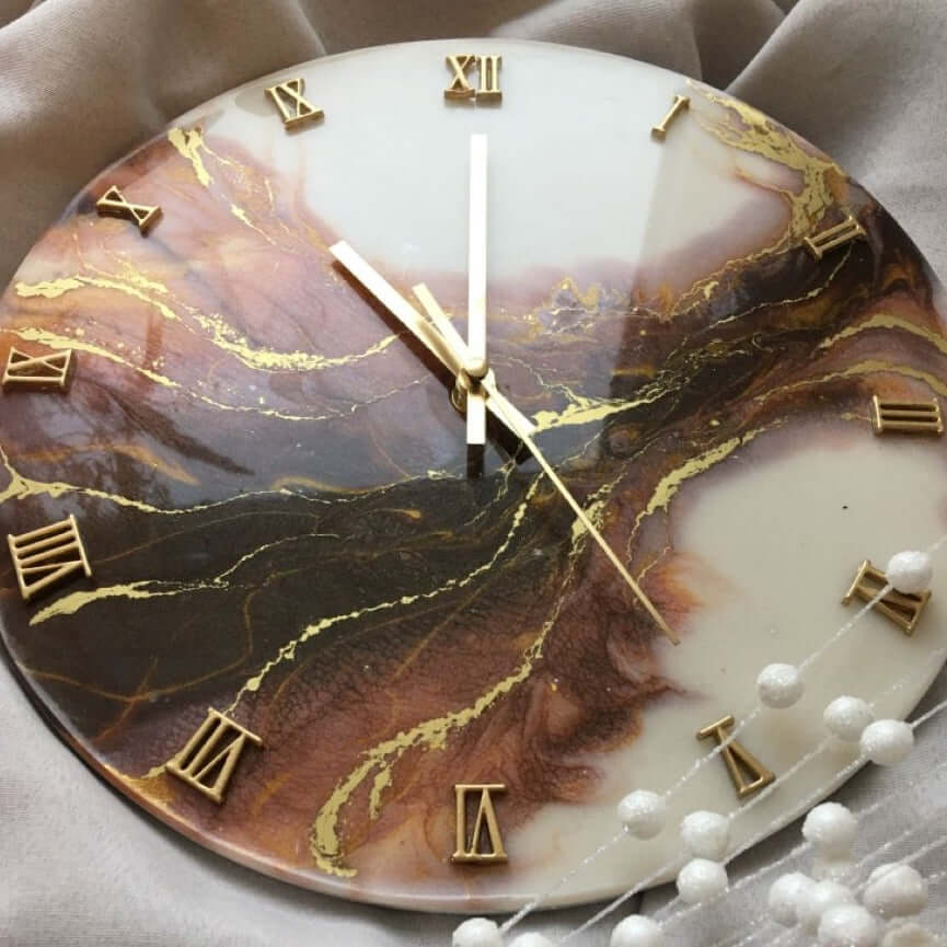 Brown and Gold Abstract Epoxy Resin Wall Clock For Home Decor-0